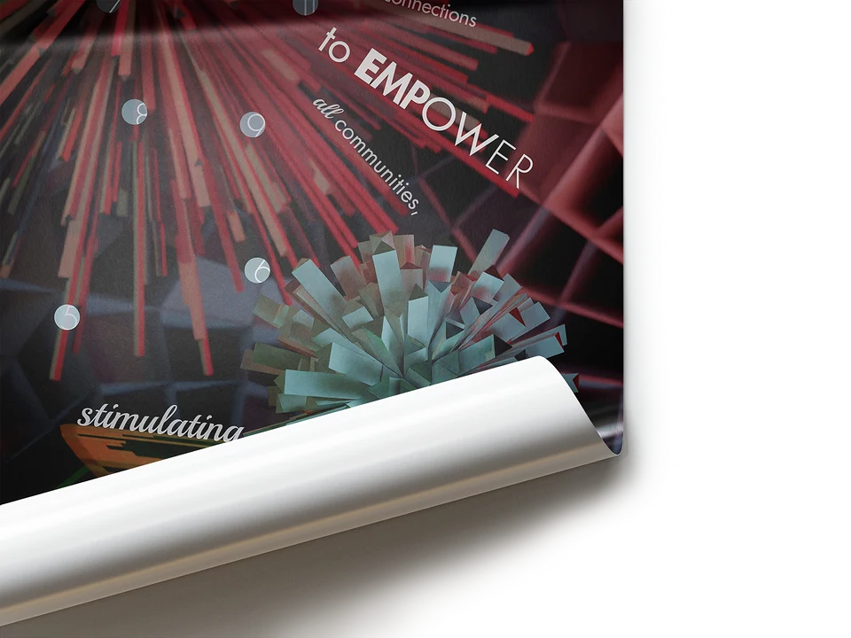 Calling Intention poster, partially rolled, showing the words To Empower