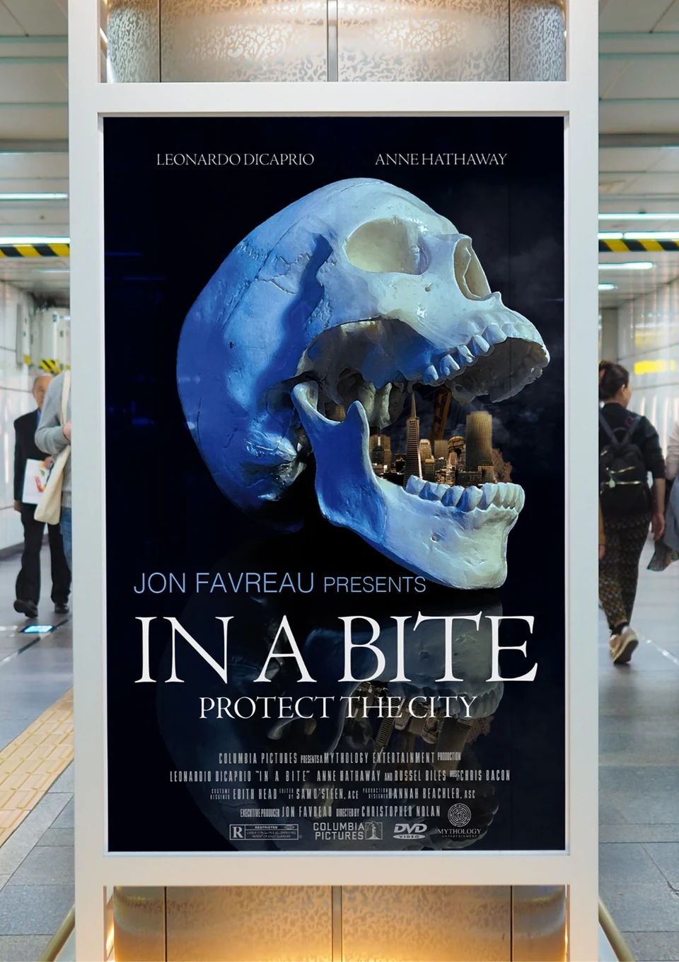 In a Bite movie poster displayed on a lightbox in a subway station