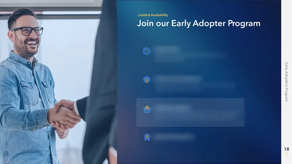 Unilog deck slide: Join our Early Adopter Program, Exclusive Support highlighted