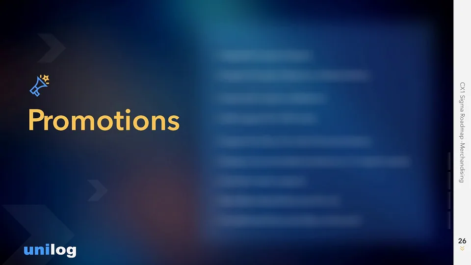 Unilog deck slide: roadmap section divider for Promotions