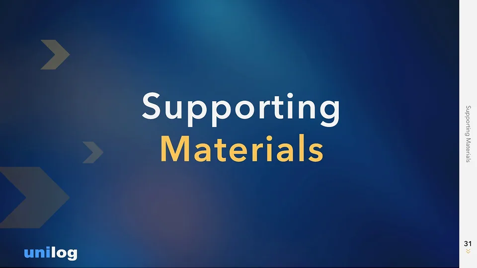 Unilog deck slide: Supporting Materials divider