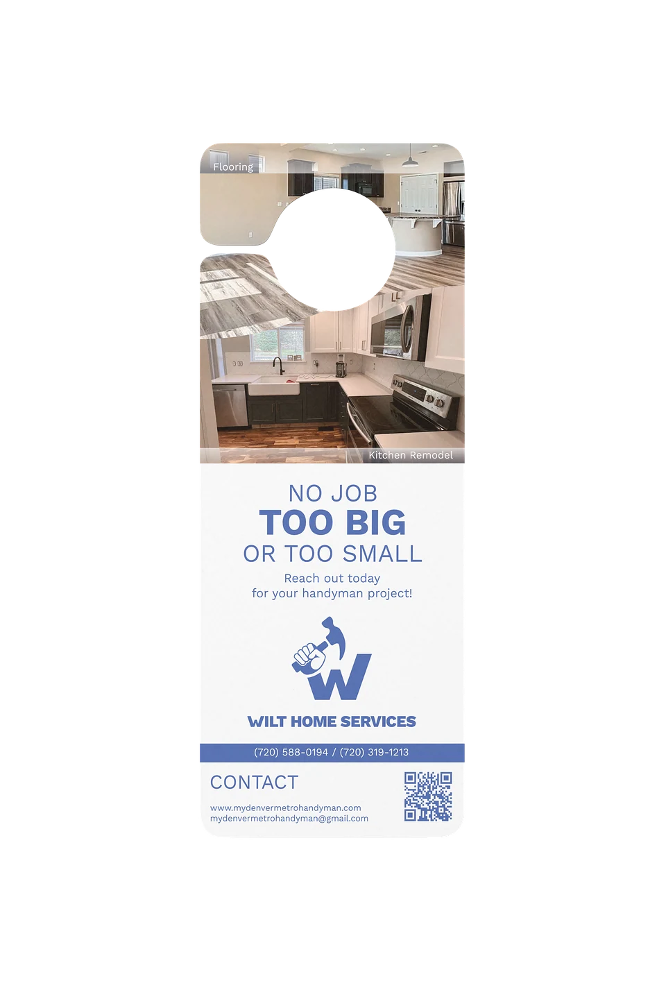 Wilt Home Services door hanger, back, with contact details